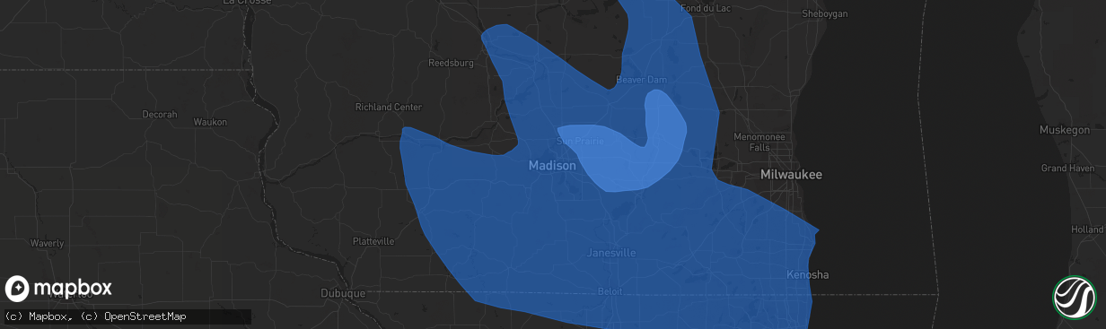 Hail map in Madison, WI on July 28, 2021