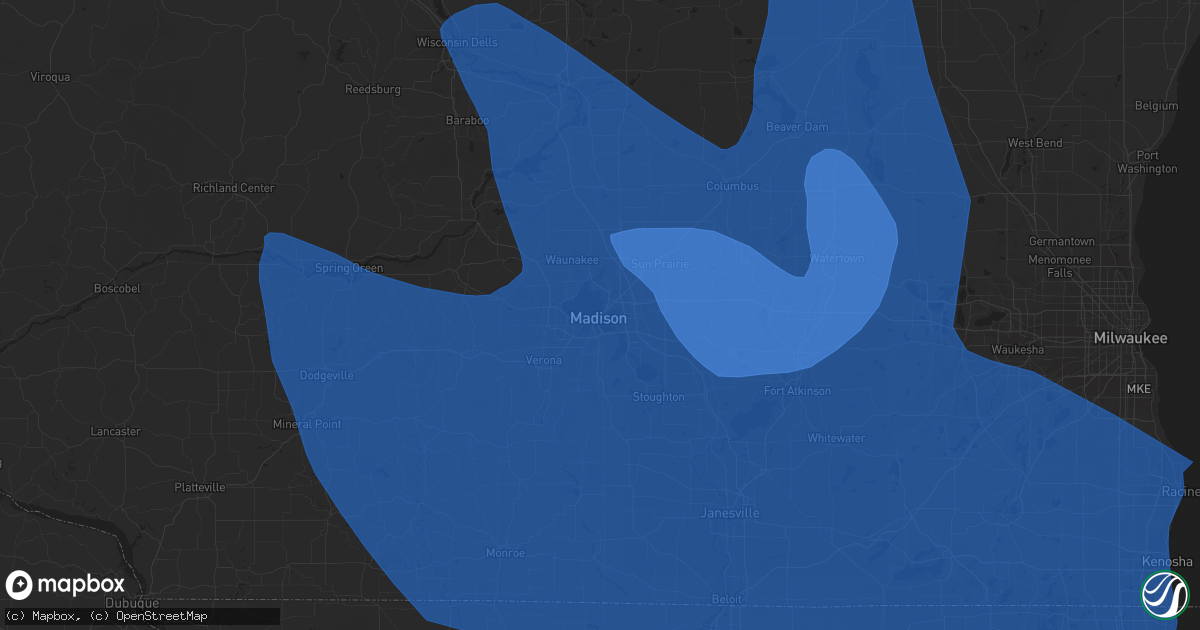 Hail map in Madison, WI on July 28, 2021