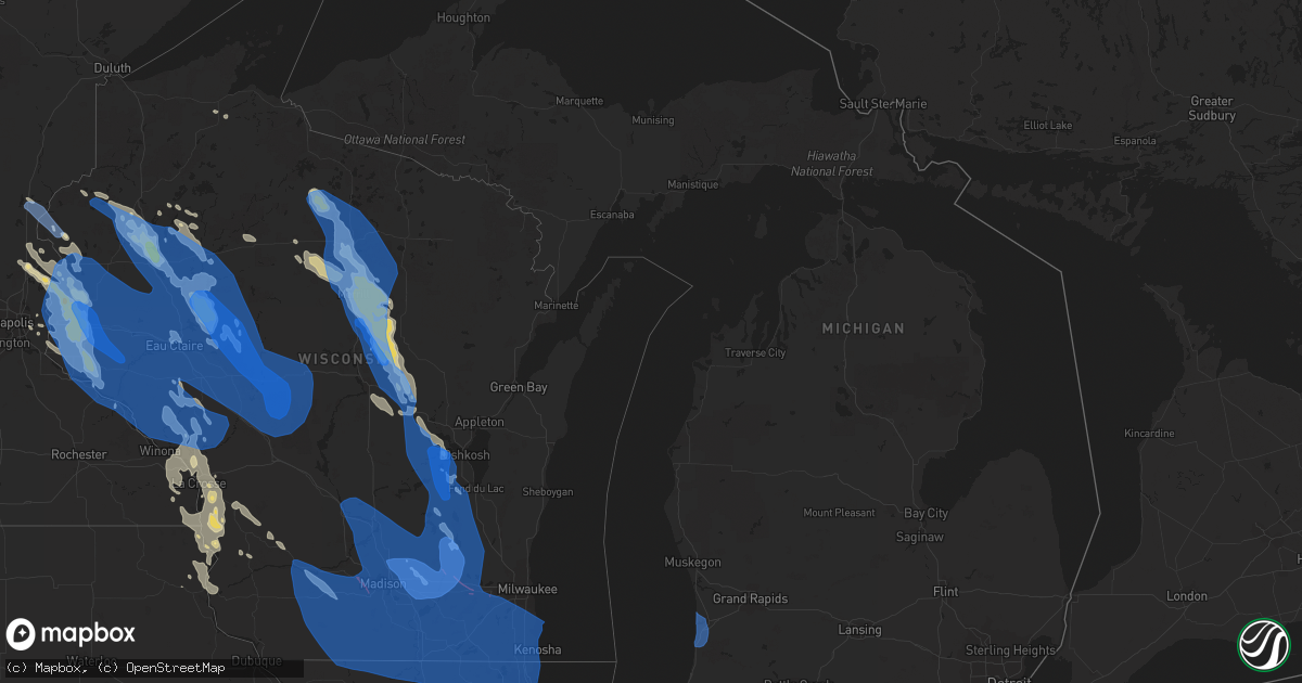 Hail map in Michigan on July 28, 2021