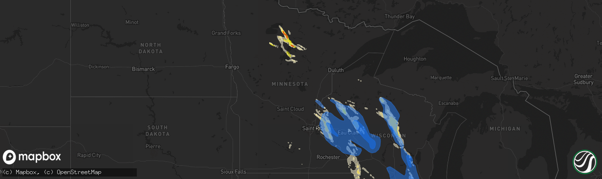 Hail map in Minnesota on July 28, 2021