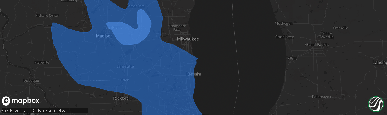 Hail map in Racine, WI on July 28, 2021