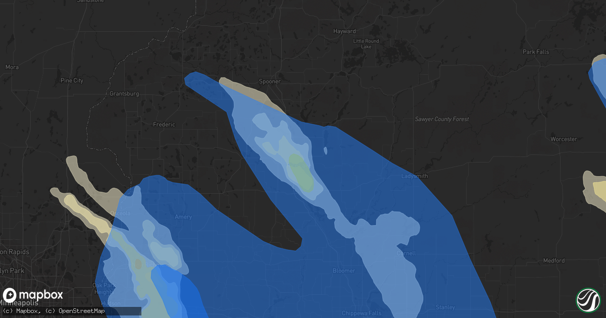 Hail map in Rice Lake, WI on July 28, 2021