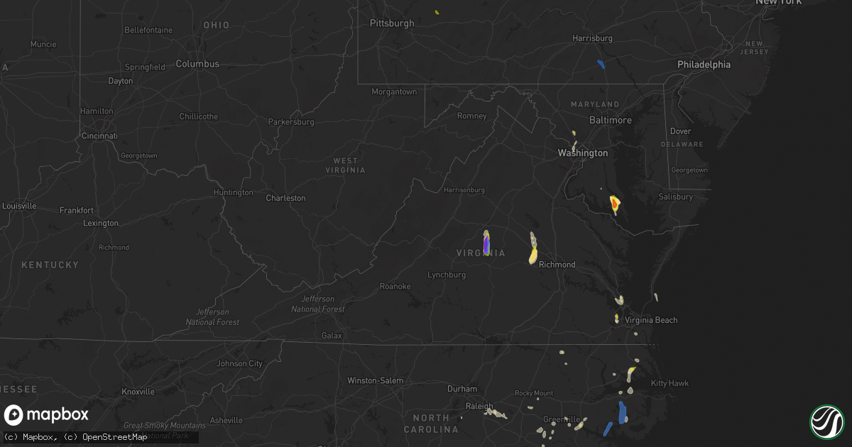 Hail map in Virginia on July 28, 2021