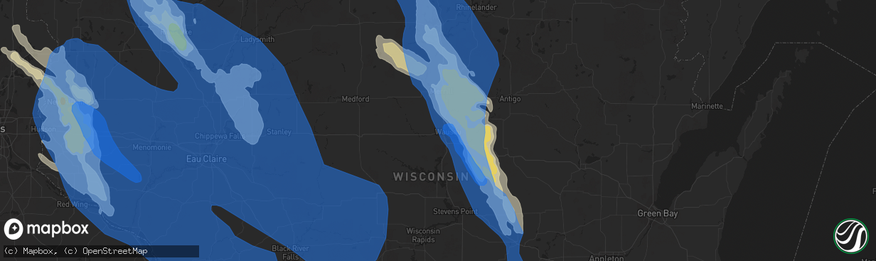 Hail map in Wausau, WI on July 28, 2021