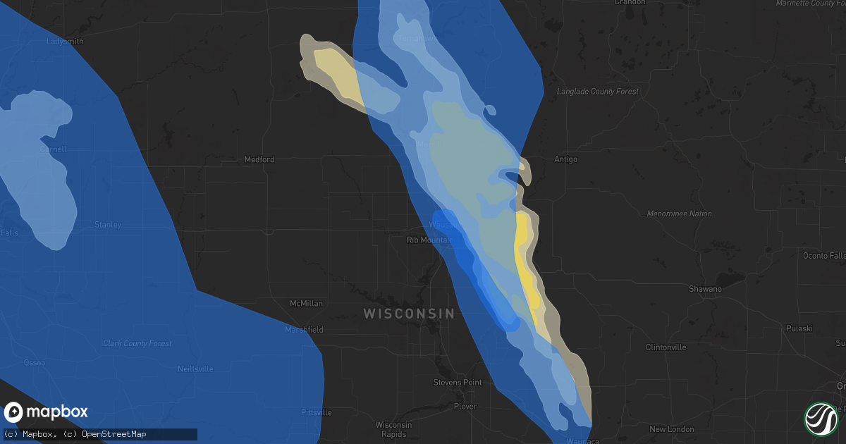 Hail map in Wausau, WI on July 28, 2021