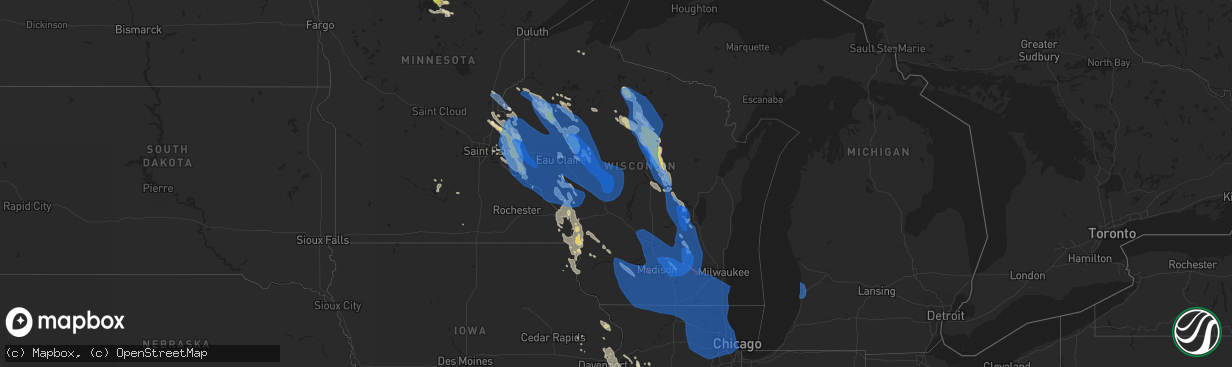 Hail map in Wisconsin on July 28, 2021