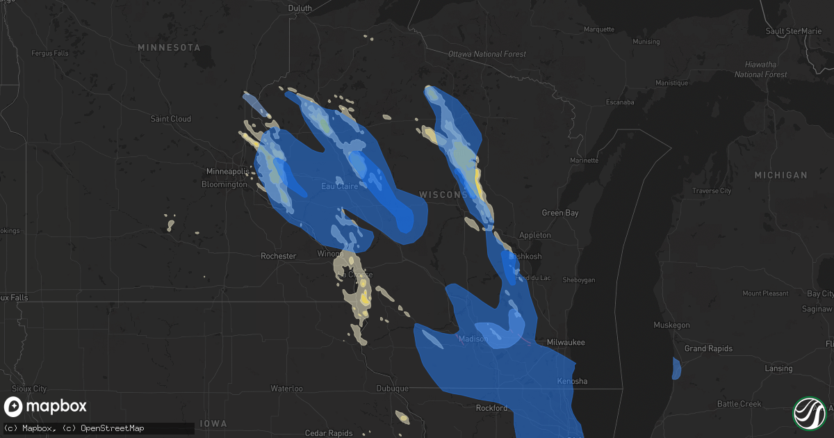 Hail map in Wisconsin on July 28, 2021