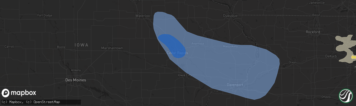 Hail map in Cedar Rapids, IA on July 28, 2023