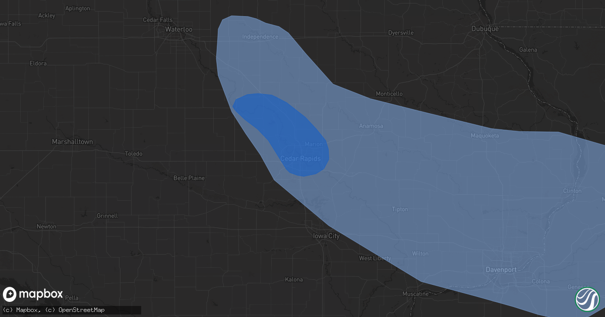 Hail map in Cedar Rapids, IA on July 28, 2023