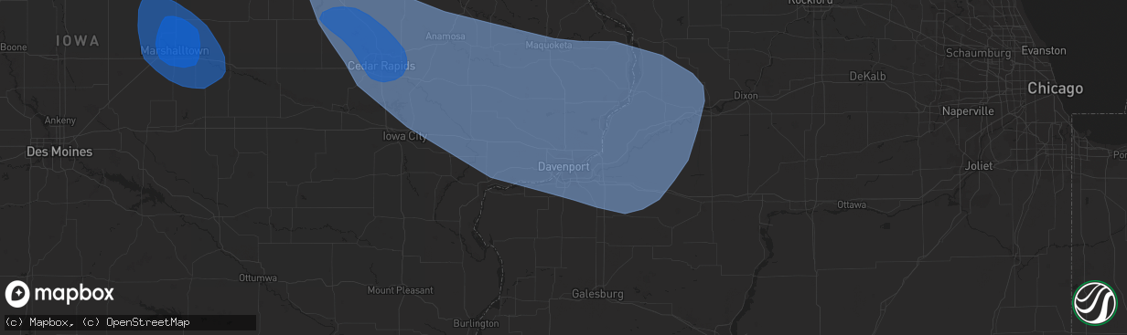 Hail map in Davenport, IA on July 28, 2023