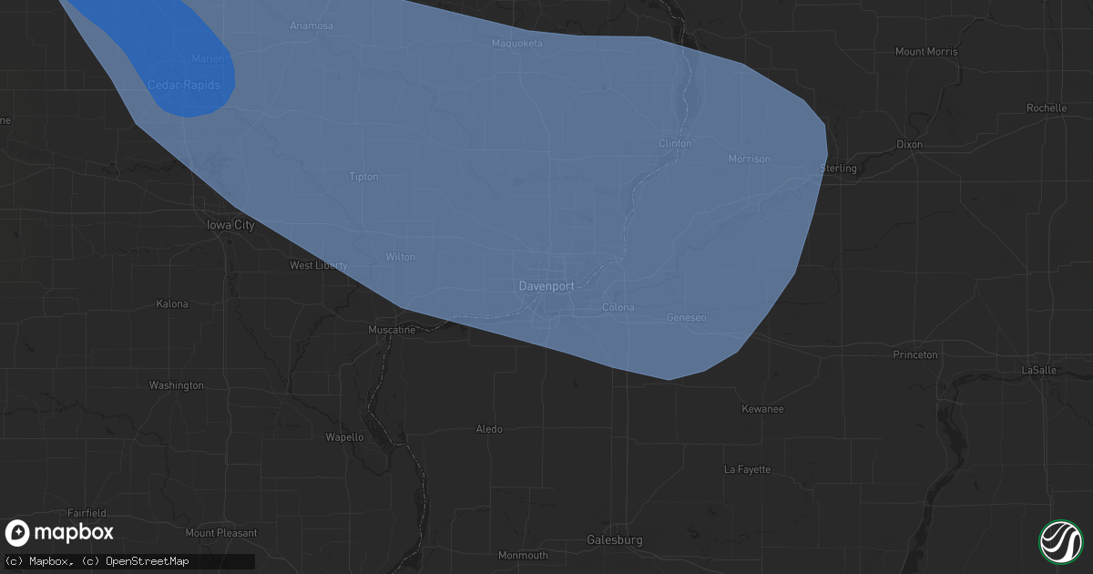 Hail map in Davenport, IA on July 28, 2023