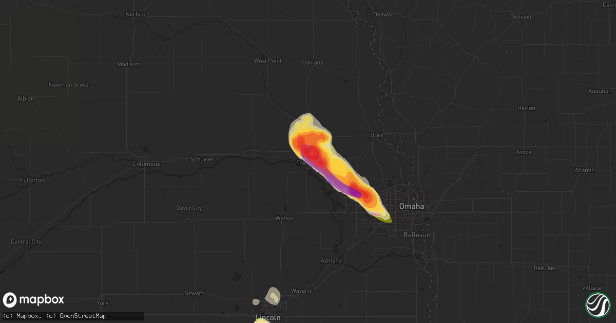 Hail map in Fremont, NE on July 28, 2023