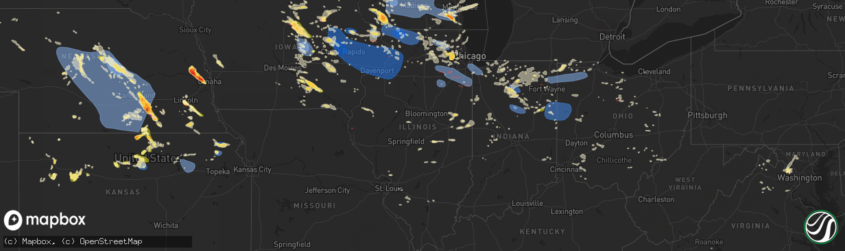 Hail map in Illinois on July 28, 2023