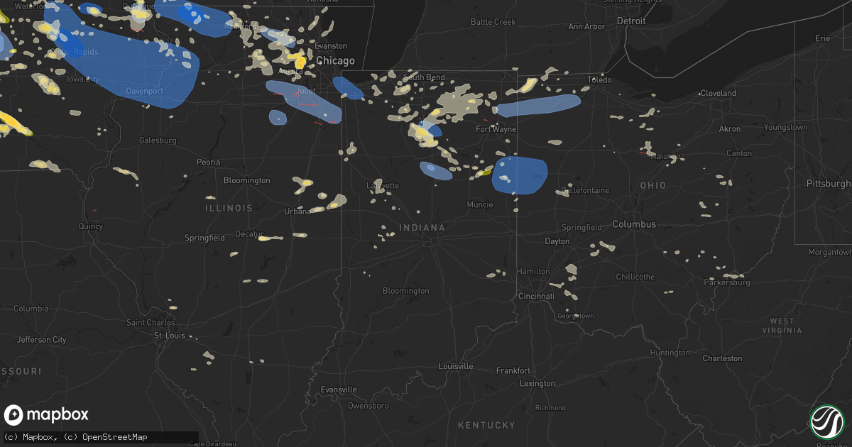 Hail map in Indiana on July 28, 2023
