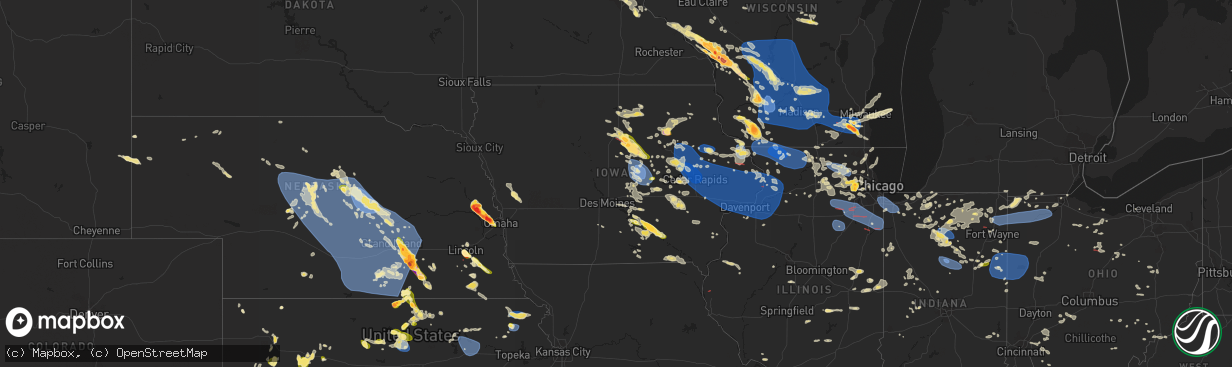 Hail map in Iowa on July 28, 2023