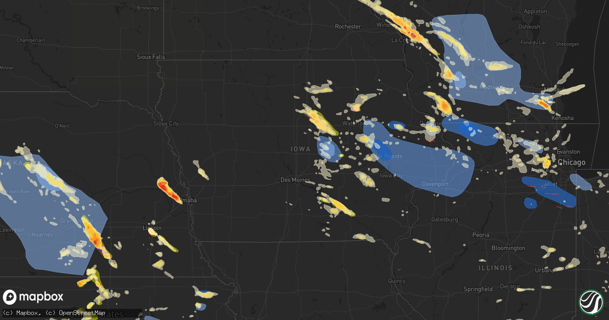 Hail map in Iowa on July 28, 2023