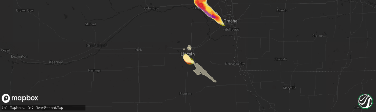 Hail map in Lincoln, NE on July 28, 2023