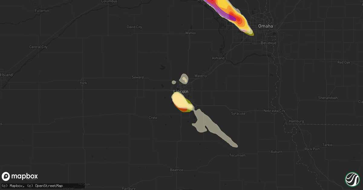 Hail map in Lincoln, NE on July 28, 2023