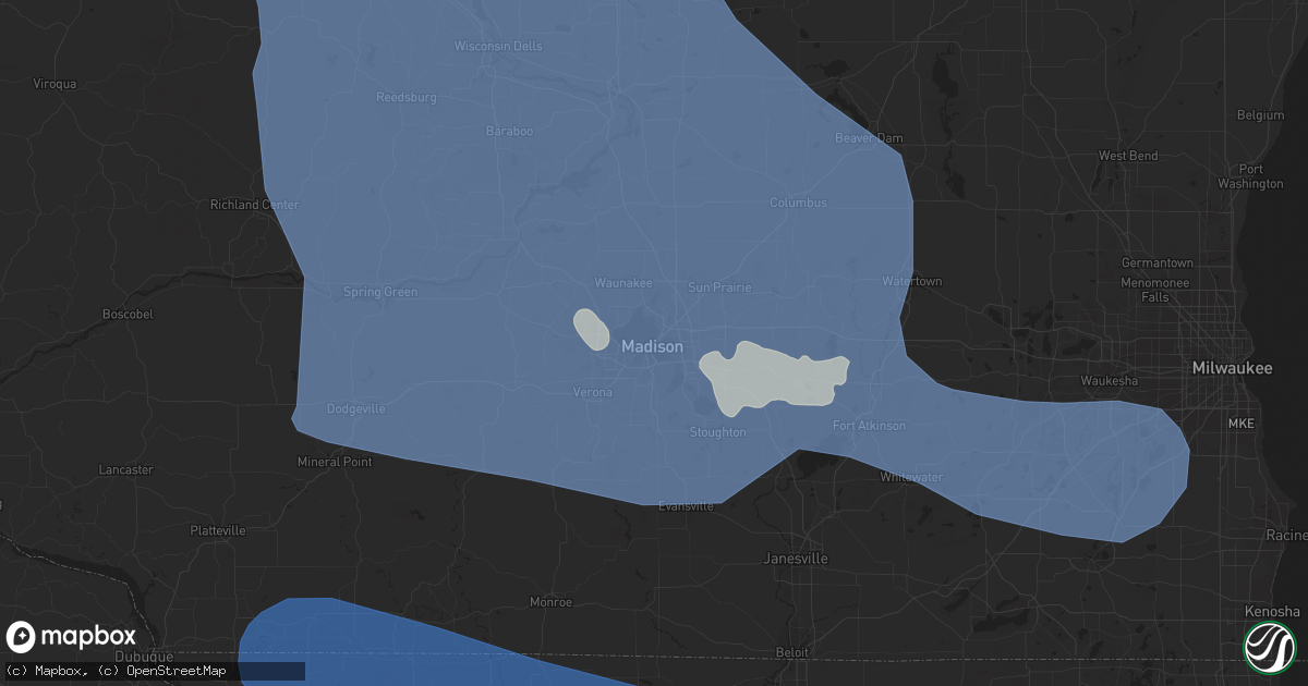 Hail map in Madison, WI on July 28, 2023