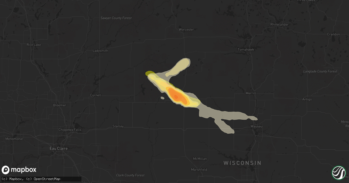 Hail map in Medford, WI on July 28, 2023