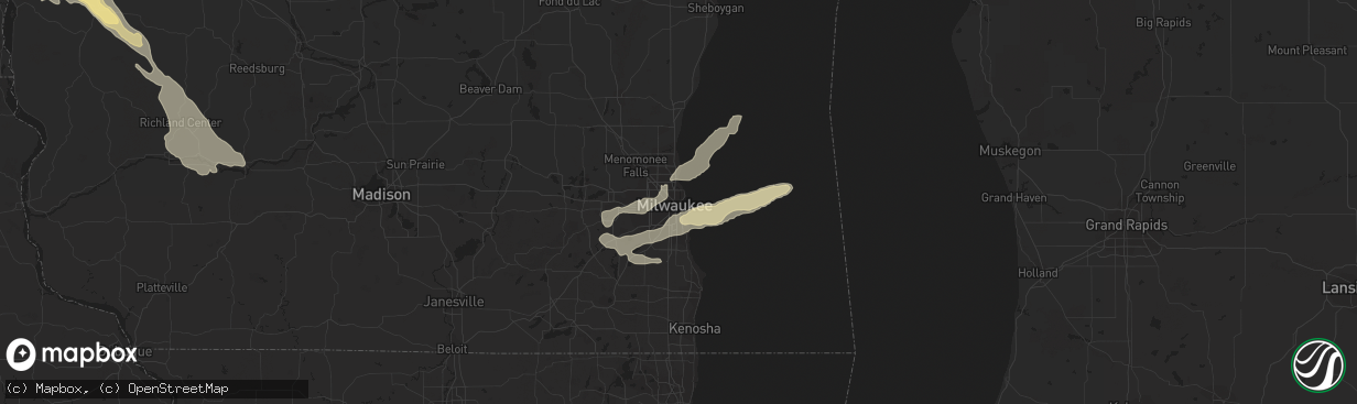 Hail map in Milwaukee, WI on July 28, 2023