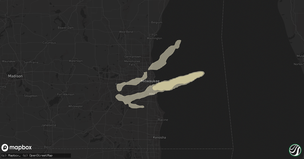 Hail map in Milwaukee, WI on July 28, 2023