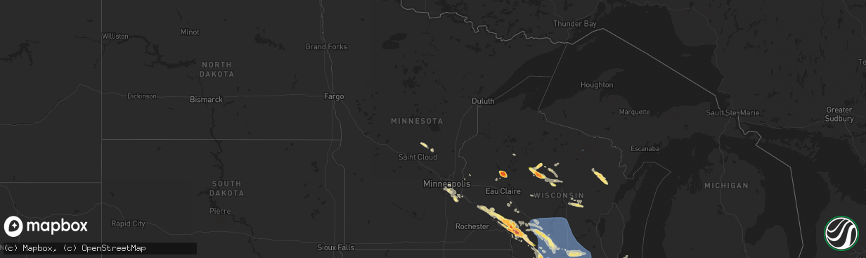 Hail map in Minnesota on July 28, 2023
