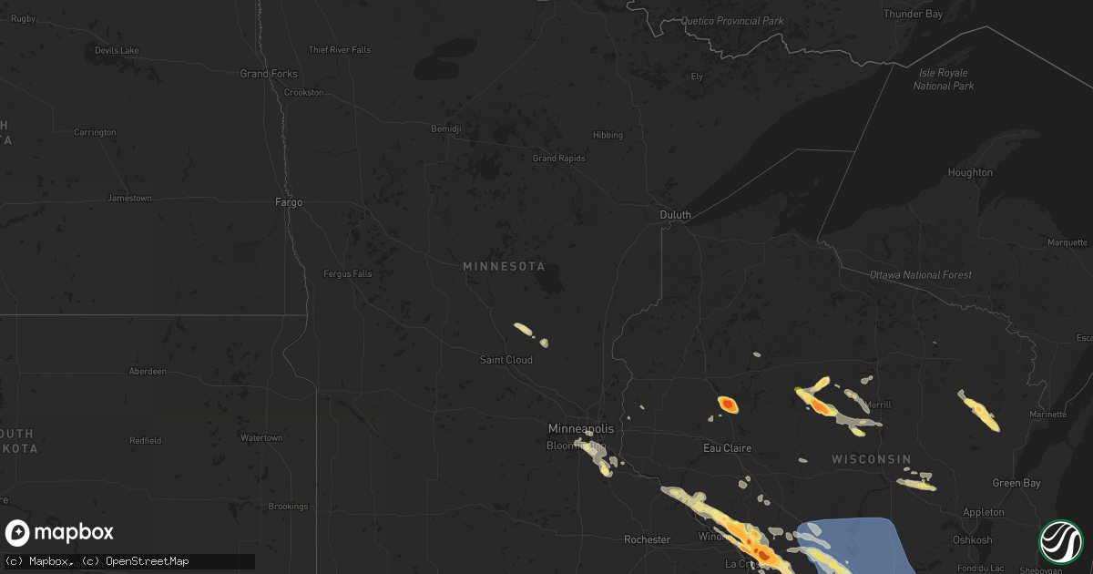 Hail map in Minnesota on July 28, 2023