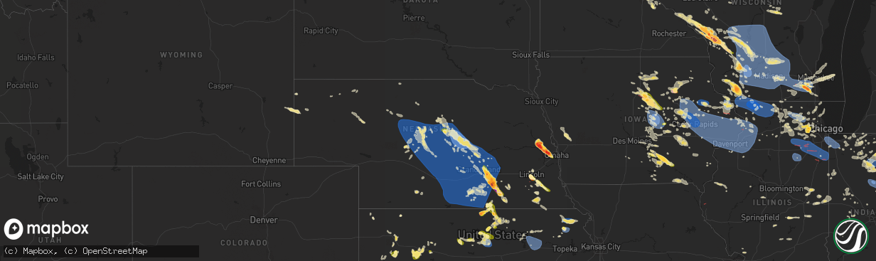 Hail map in Nebraska on July 28, 2023