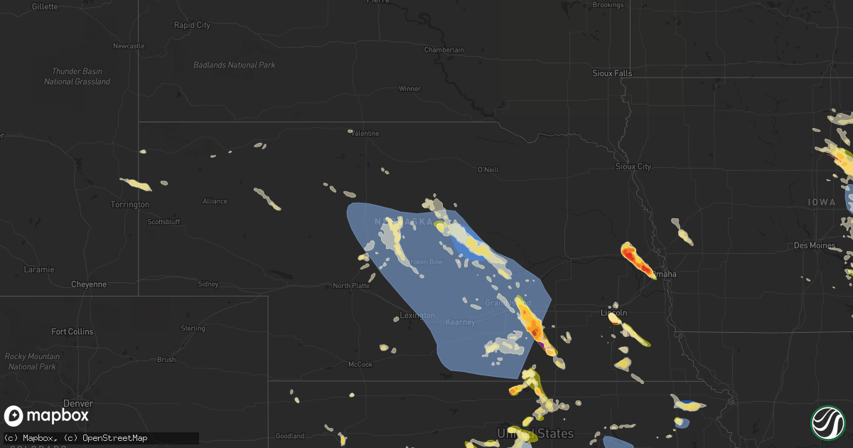 Hail map in Nebraska on July 28, 2023