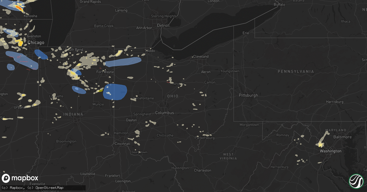 Hail map in Ohio on July 28, 2023