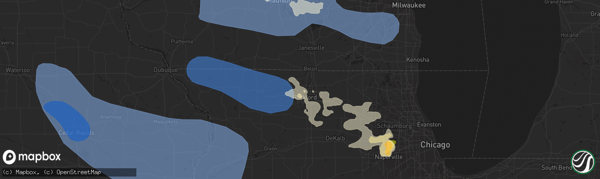 Hail map in Rockford, IL on July 28, 2023