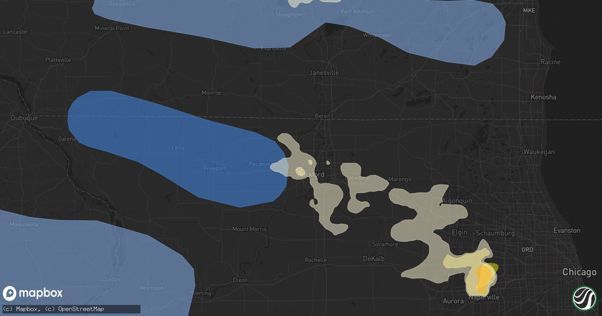 Hail map in Rockford, IL on July 28, 2023