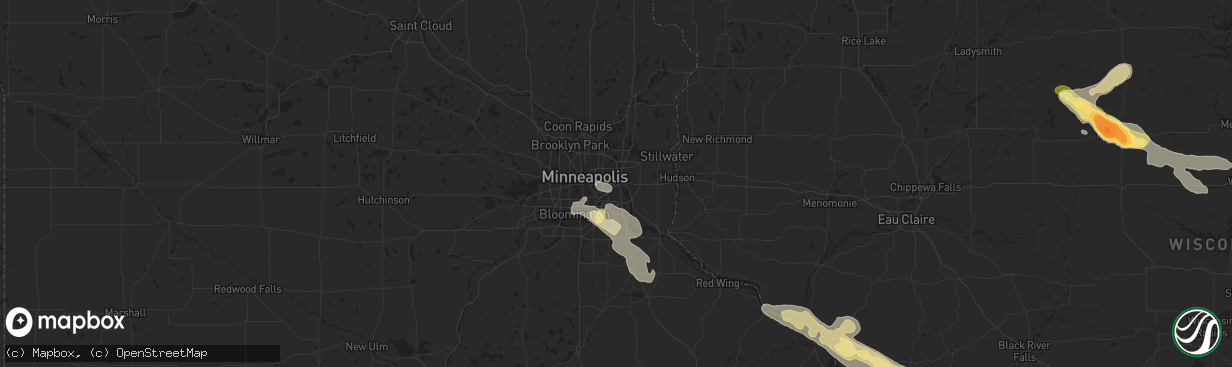 Hail map in Saint Paul, MN on July 28, 2023