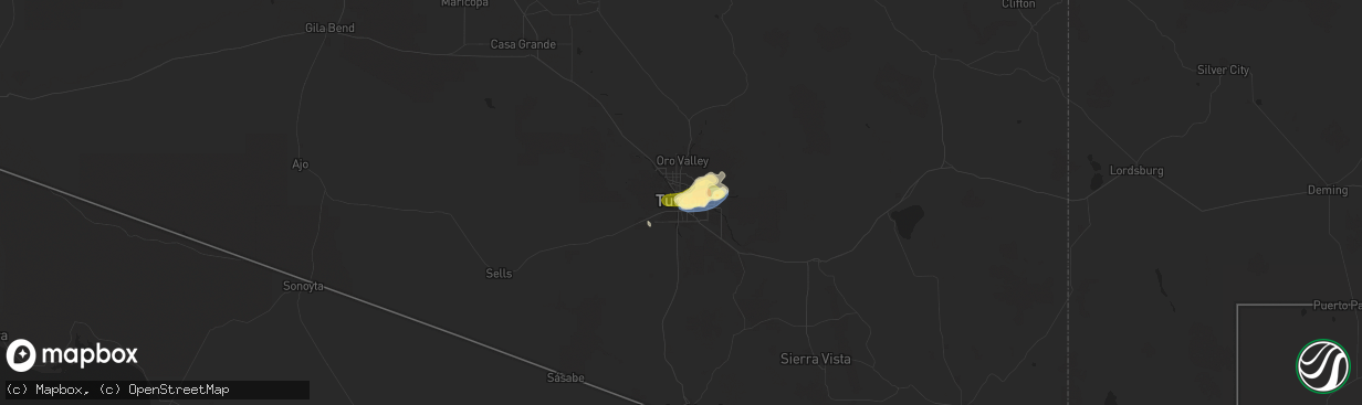 Hail map in Tucson, AZ on July 28, 2023