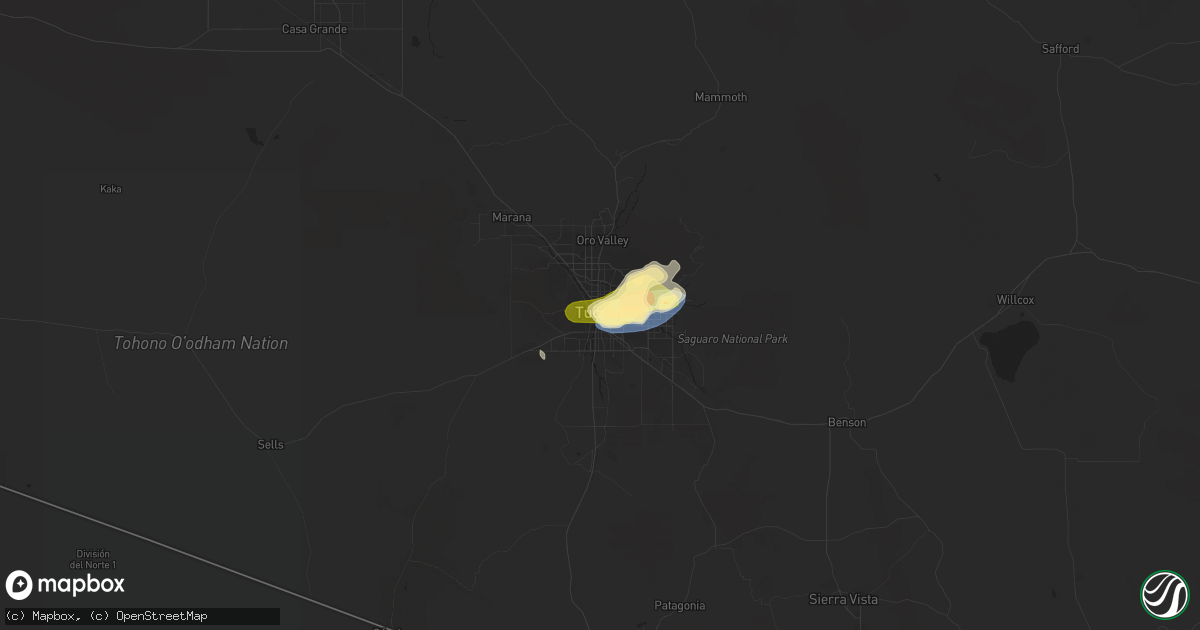Hail map in Tucson, AZ on July 28, 2023