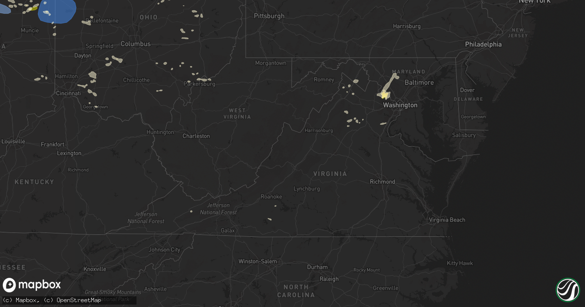Hail map in Virginia on July 28, 2023