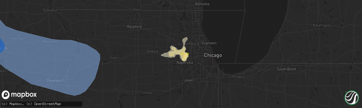 Hail map in West Chicago, IL on July 28, 2023