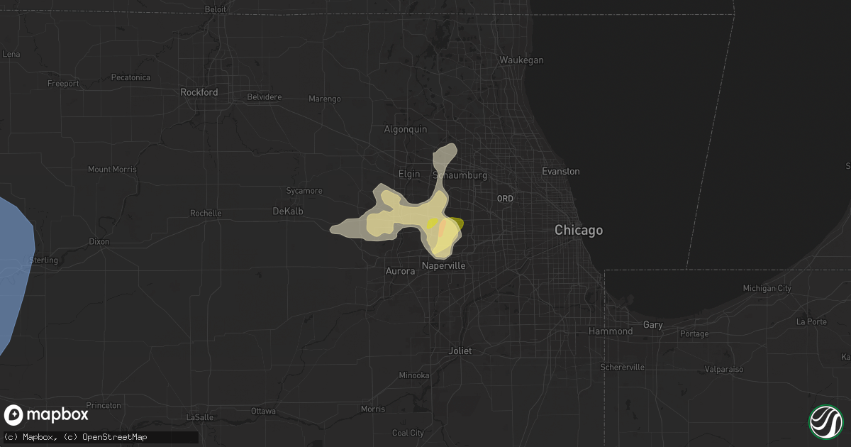 Hail map in West Chicago, IL on July 28, 2023