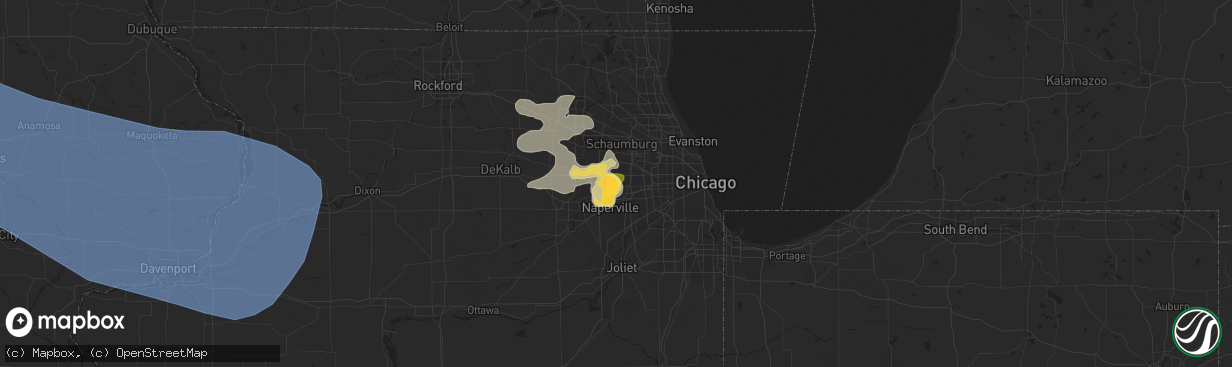 Hail map in Wheaton, IL on July 28, 2023