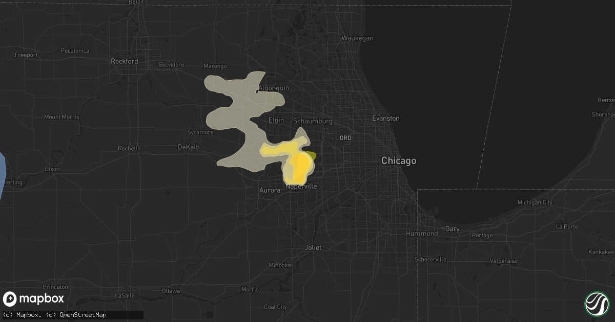 Hail map in Wheaton, IL on July 28, 2023