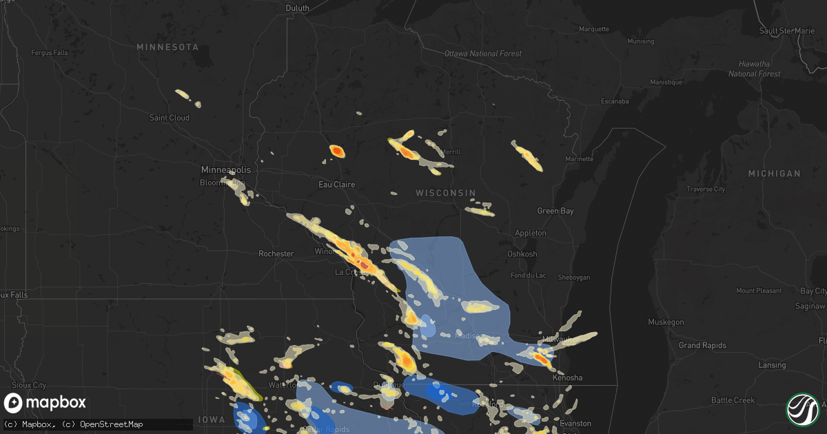 Hail map in Wisconsin on July 28, 2023