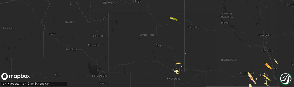 Hail map in Wyoming on July 28, 2023