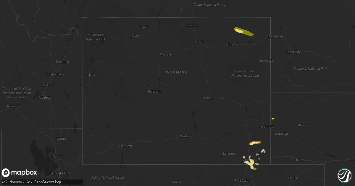 Hail map in Wyoming on July 28, 2023