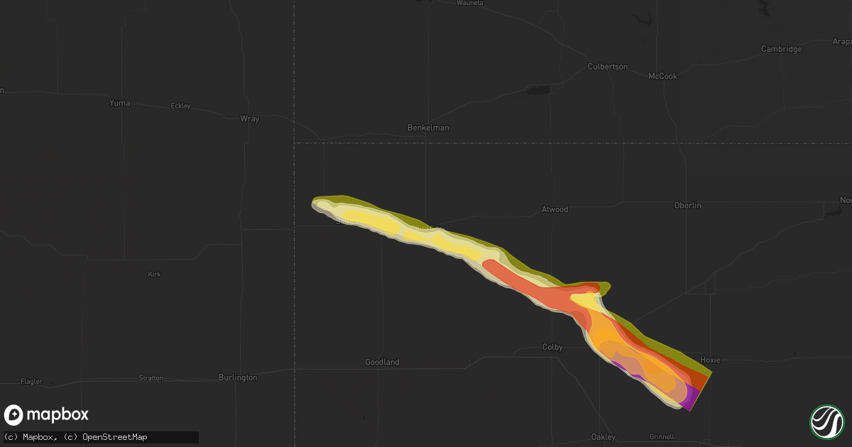 Hail map in Bird City, KS on July 28, 2024