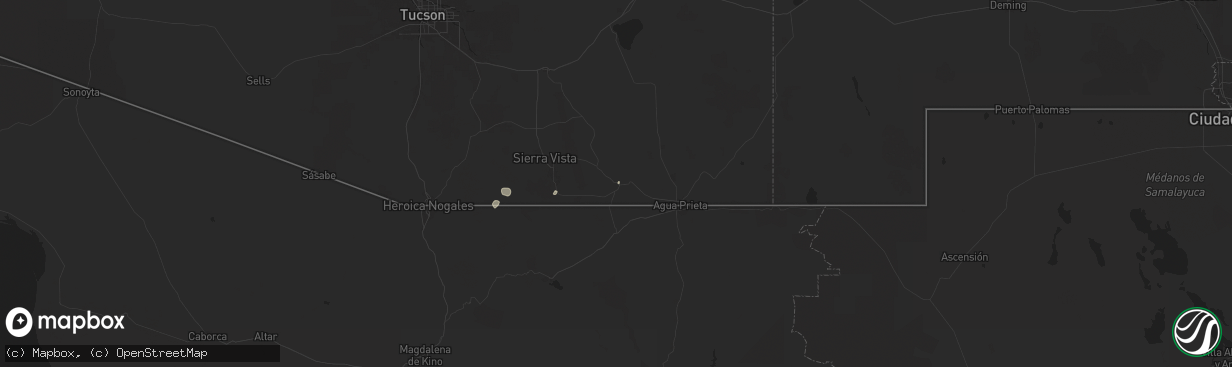 Hail map in Bisbee, AZ on July 28, 2024