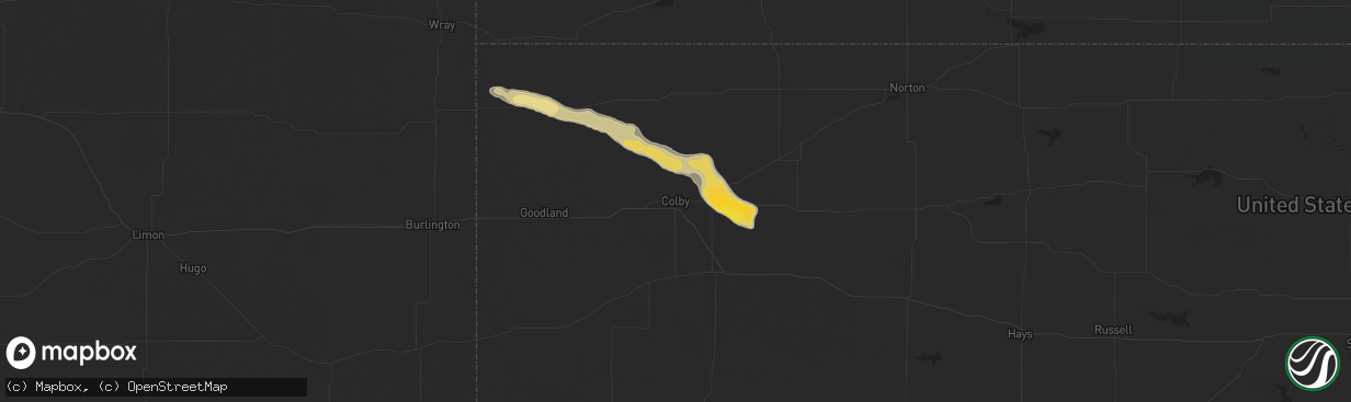 Hail map in Colby, KS on July 28, 2024