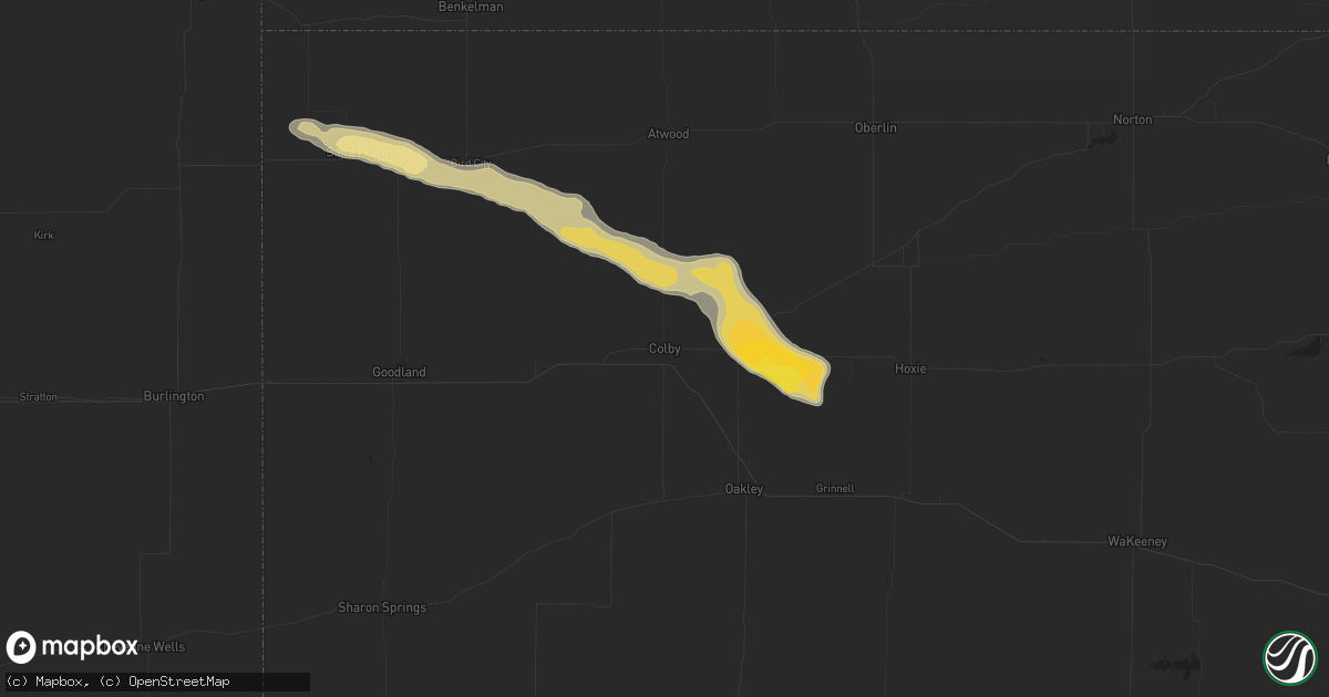 Hail map in Colby, KS on July 28, 2024