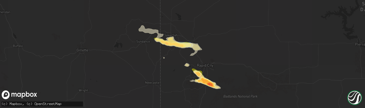 Hail map in Deadwood, SD on July 28, 2024