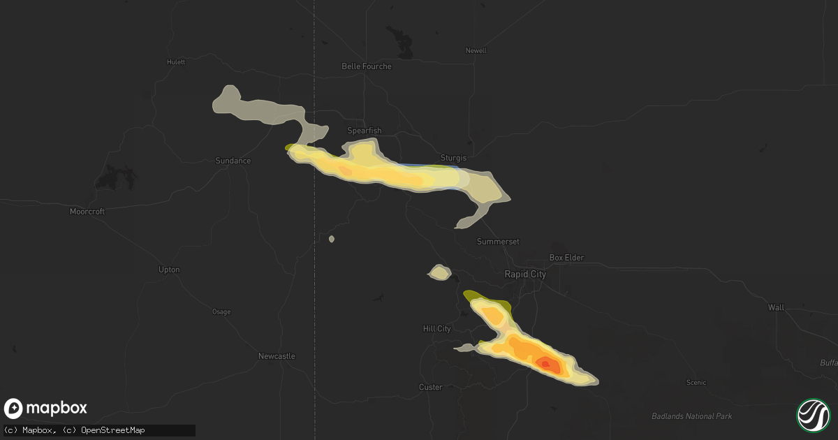 Hail map in Deadwood, SD on July 28, 2024